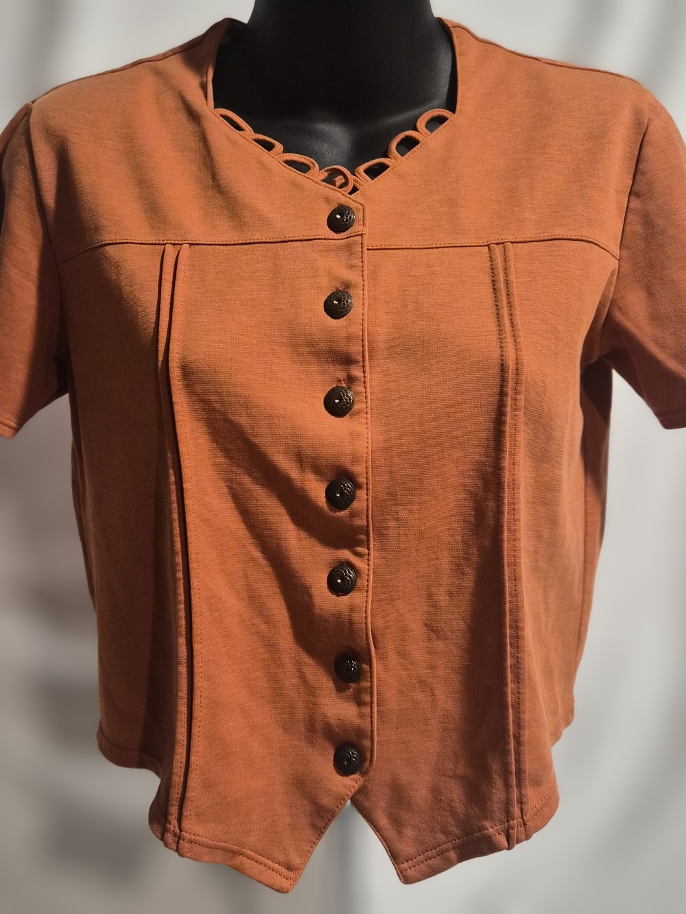 Vintage 90s Whimsigoth Burnt Orange Loop Trim Shoulder Pad Top S M